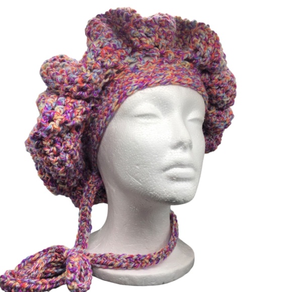 Crochet Hodgy Bonnet Style Beanie – Colorful Adjustable Hair Bonnet with Tie M/L